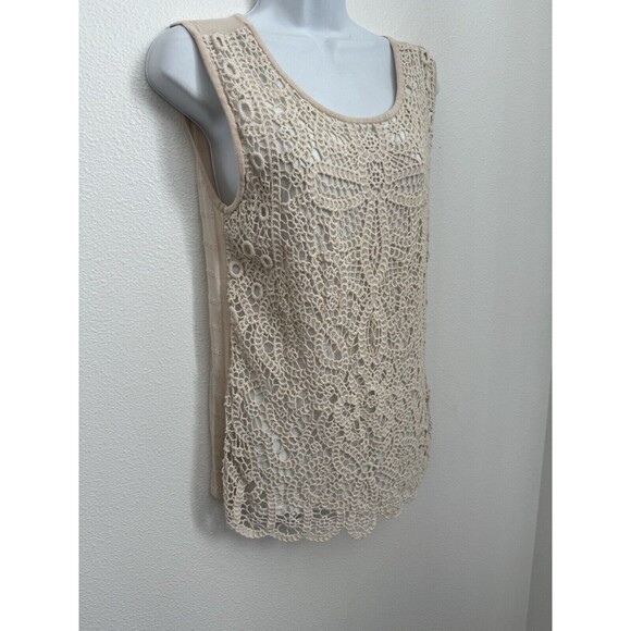 Nic+Zoe Top Womens Medium Tank Crochet Beige Under Shell Career Casual Boho EUC - Picture 2 of 6